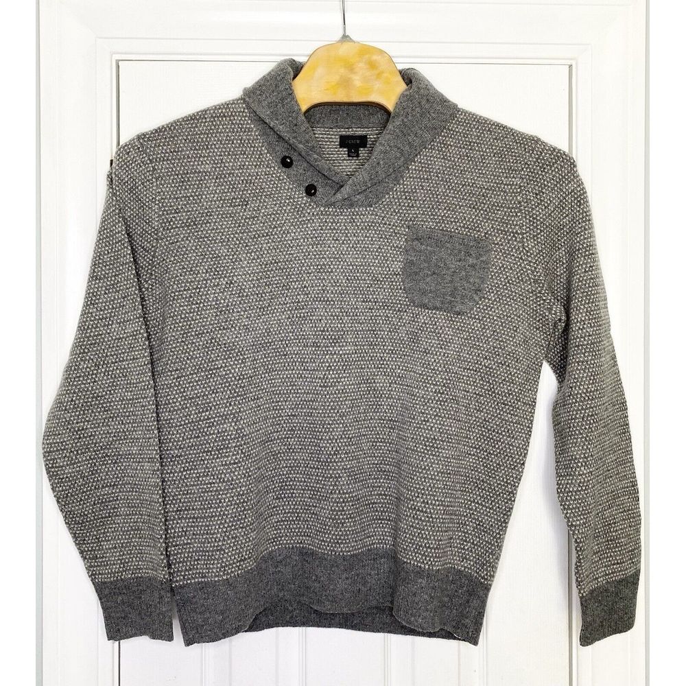 J Crew Mens Lambswool Jacquard Shawl Collar Sweater Grey‎ Large